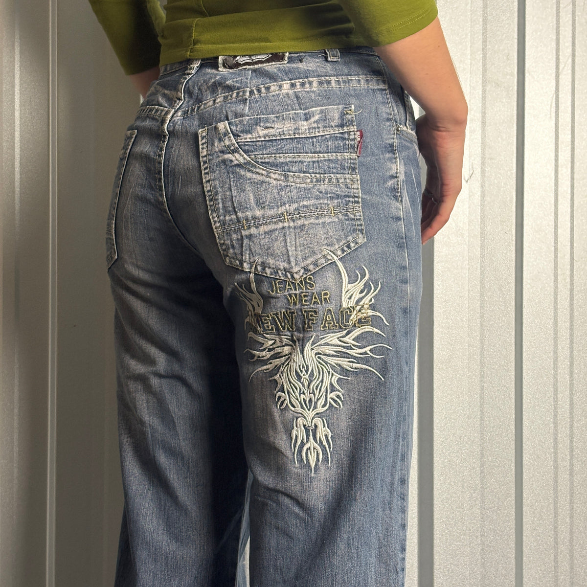 Embroidered Blue Japanese Denim Hip Hop Y2K Baggy Jeans - 30S