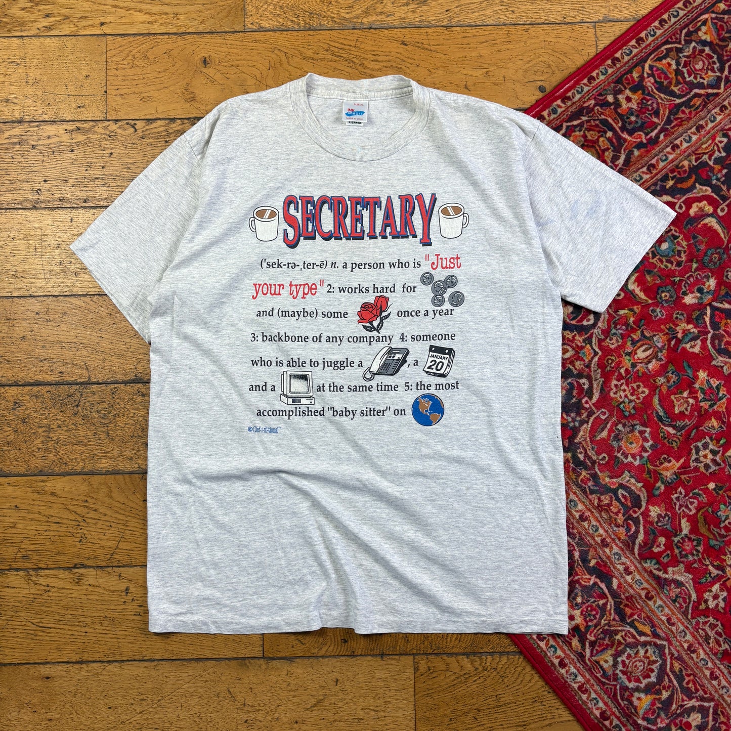 Vintage 90s Funny Secretary Grey Single Stitch Graphic T-Shirt - L