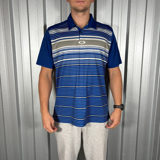 Oakley Blue Stripe Golf Polo T Shirt - L