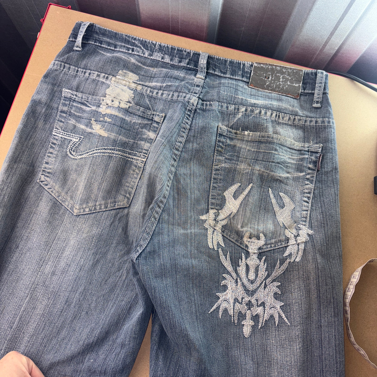 Embroidered Blue Japanese Denim Hip Hop Y2K Baggy Jeans - 32S