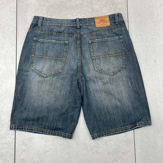 Vintage Embroidered Hip Hop Baggy Blue Shorts Jorts - 38