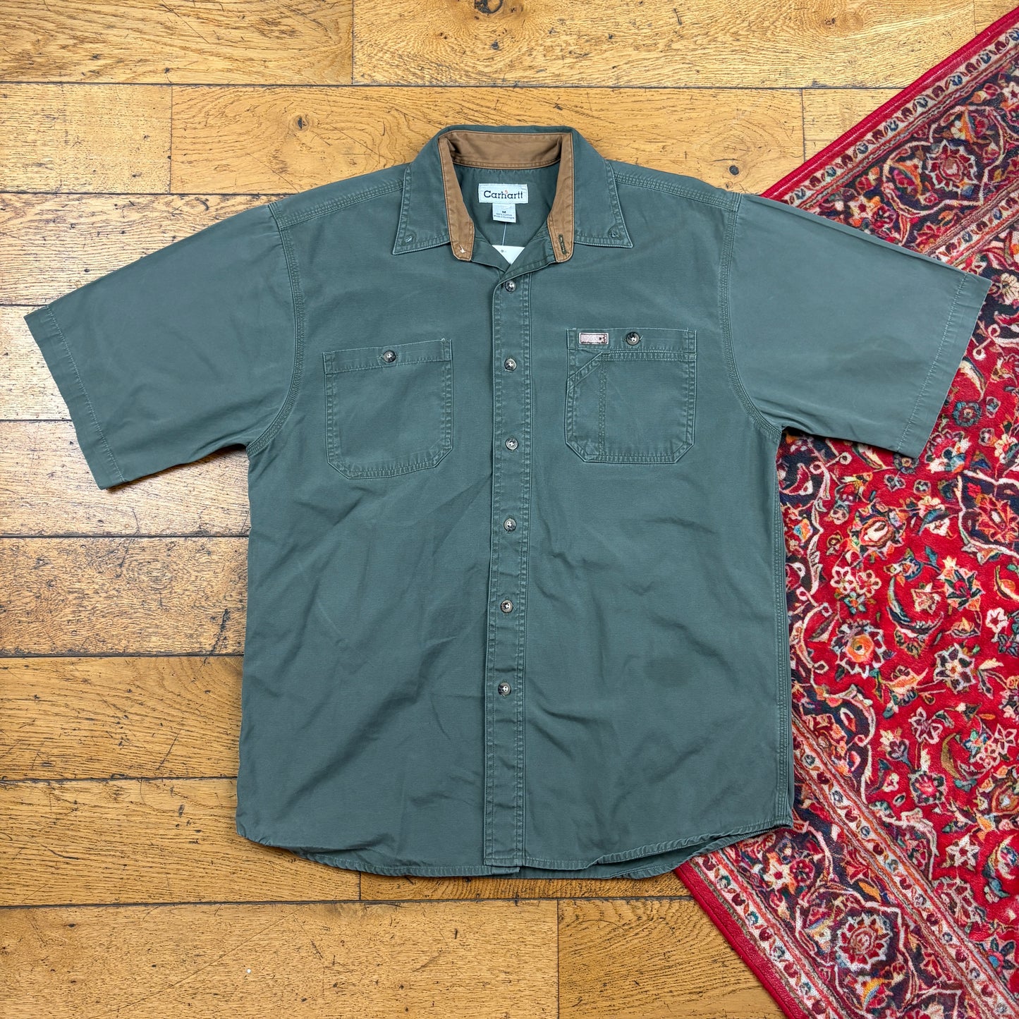 Vintage Carhartt Green Short Sleeve Workwear Shirt - M