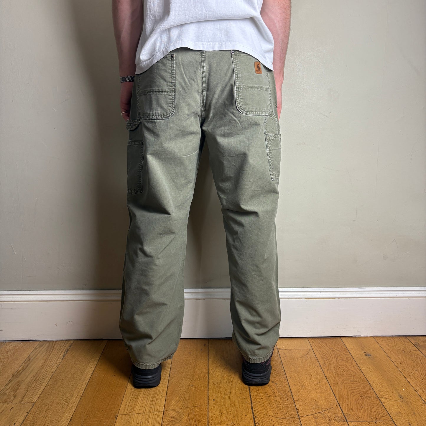 Vintage Carhartt Green Double Knee Workwear Carpenter Baggy Trousers - 36S