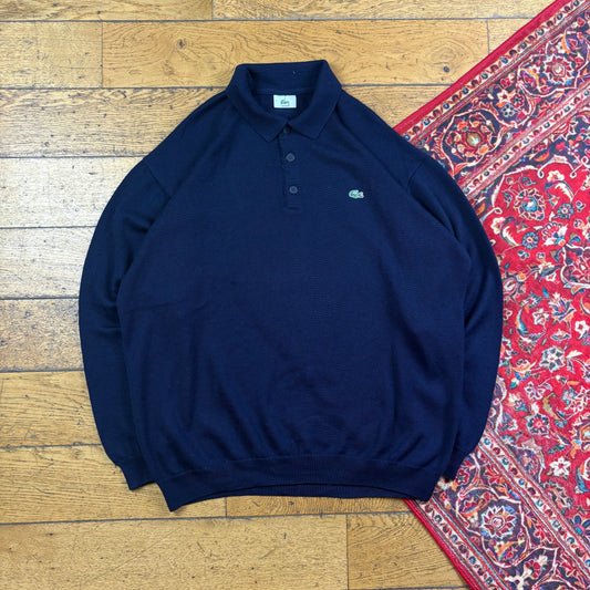 Vintage Lacoste Navy Polo Rugby Knit Jumper - L