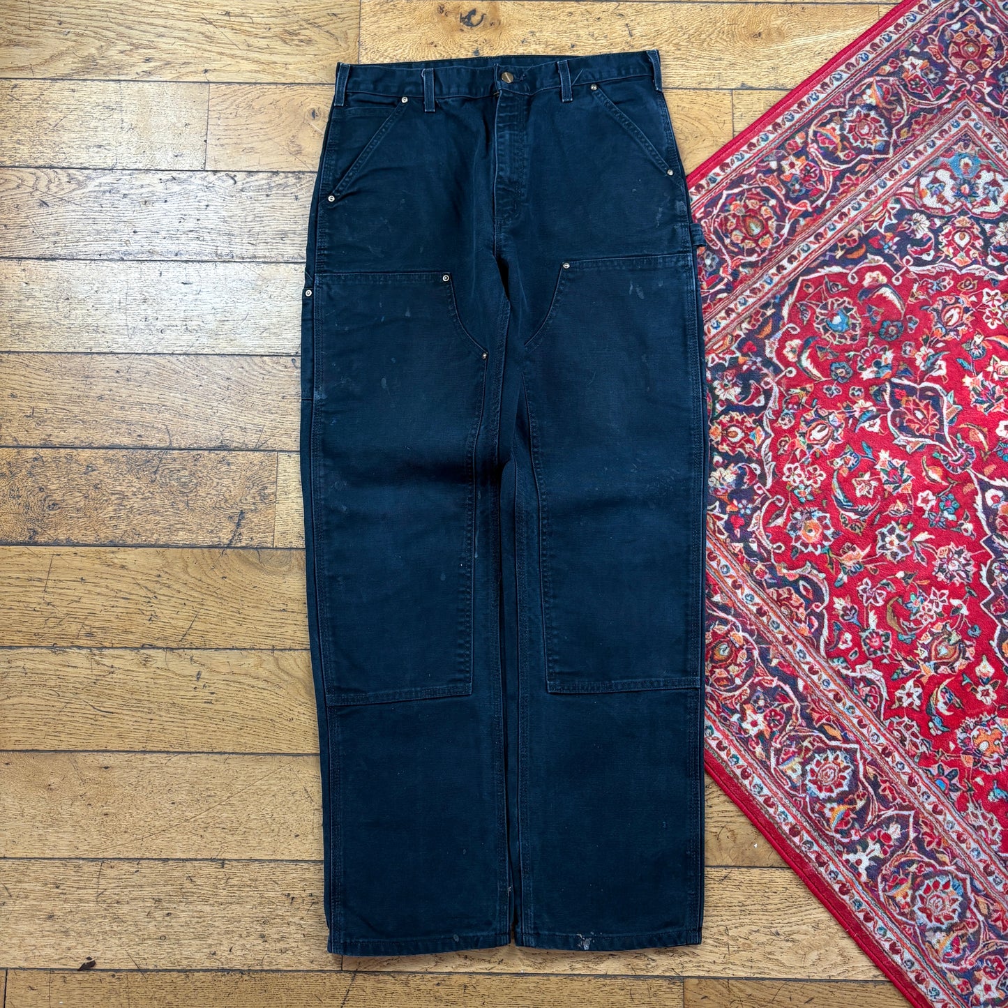 Vintage Carhartt Black Double Knee Workwear Carpenter Baggy Trousers - 34