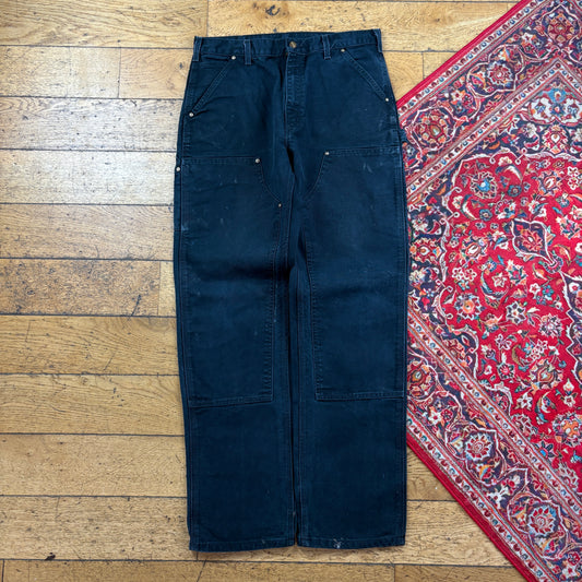 Vintage Carhartt Black Double Knee Workwear Carpenter Baggy Trousers - 34