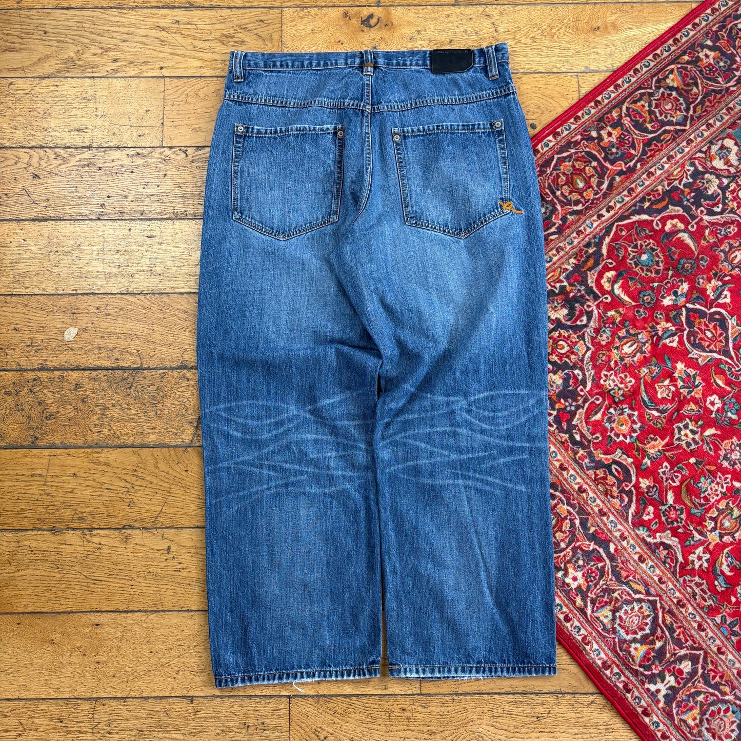 Vintage Rocawear Blue Embroidered Y2K Hip Hop Baggy Jeans - 36