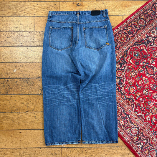 Vintage Rocawear Blue Embroidered Y2K Hip Hop Baggy Jeans - 36