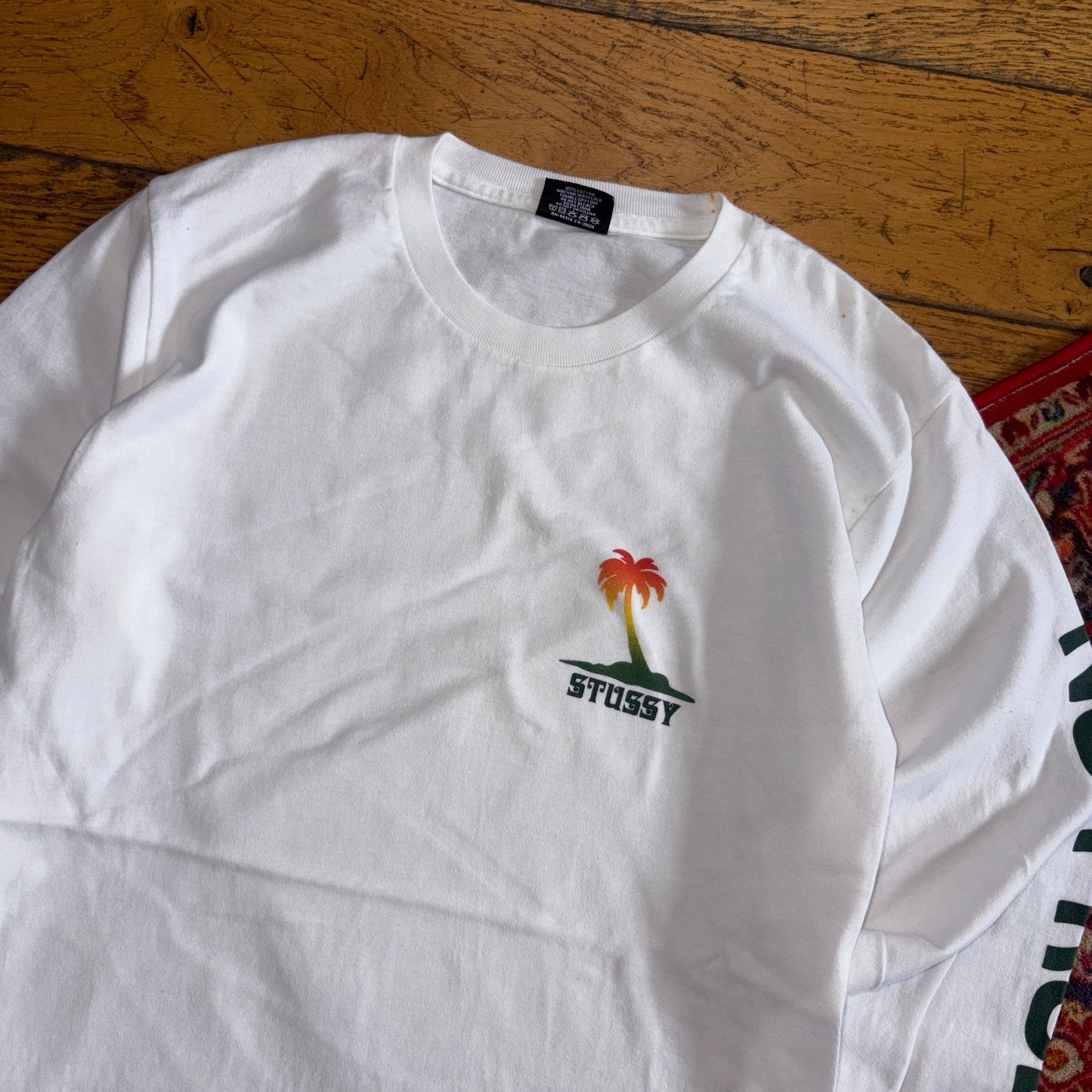 Vintage Stussy White Long Sleeve Graphic T-Shirt - XS