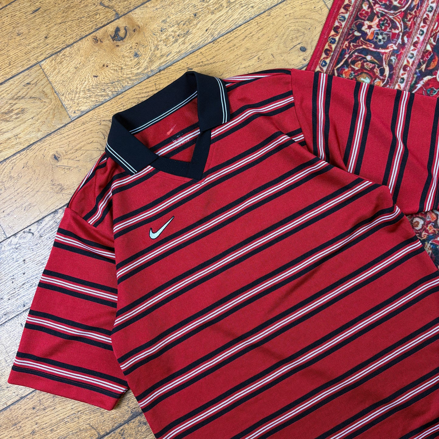 Vintage Nike Red Stripe Polo Shirt - M