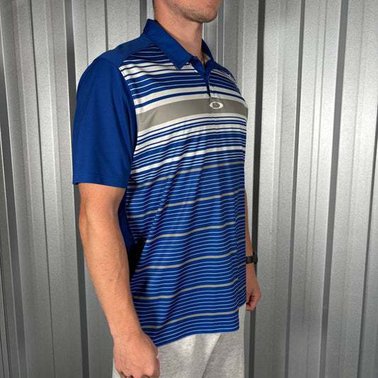 Oakley Blue Stripe Golf Polo T Shirt - L