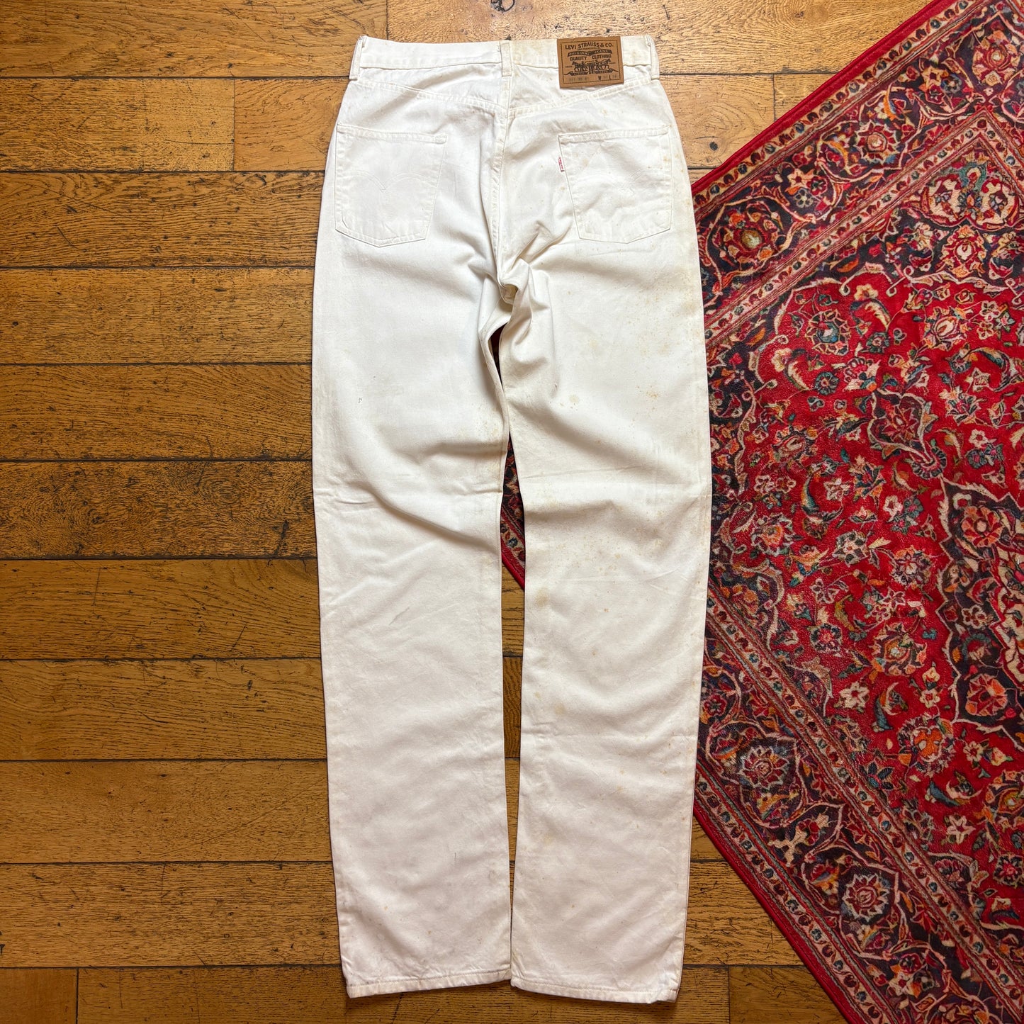 Vintage Levis 401 High Waisted Straight White Denim Jeans - 31L