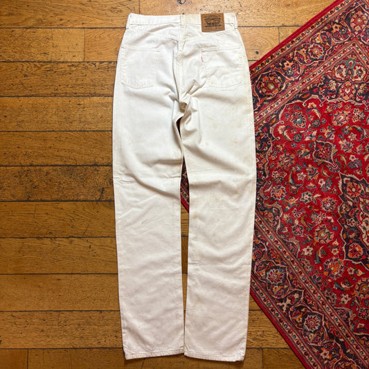 Vintage Levis 401 High Waisted Straight White Denim Jeans - 31L