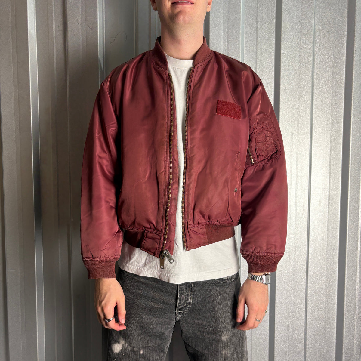 Vintage Avirex Red Burgundy Cropped Bomber Jacket - M