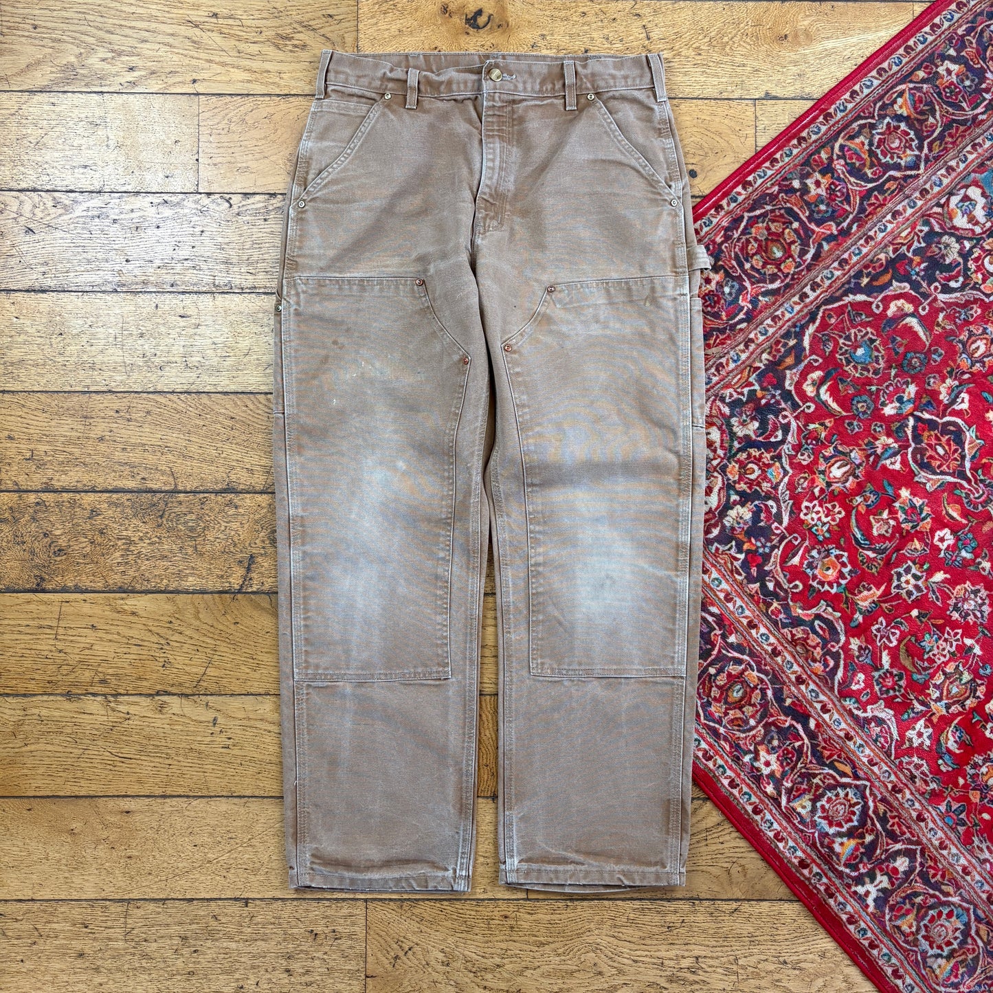 Vintage Carhartt Brown Double Knee Workwear Carpenter Baggy Trousers - 33