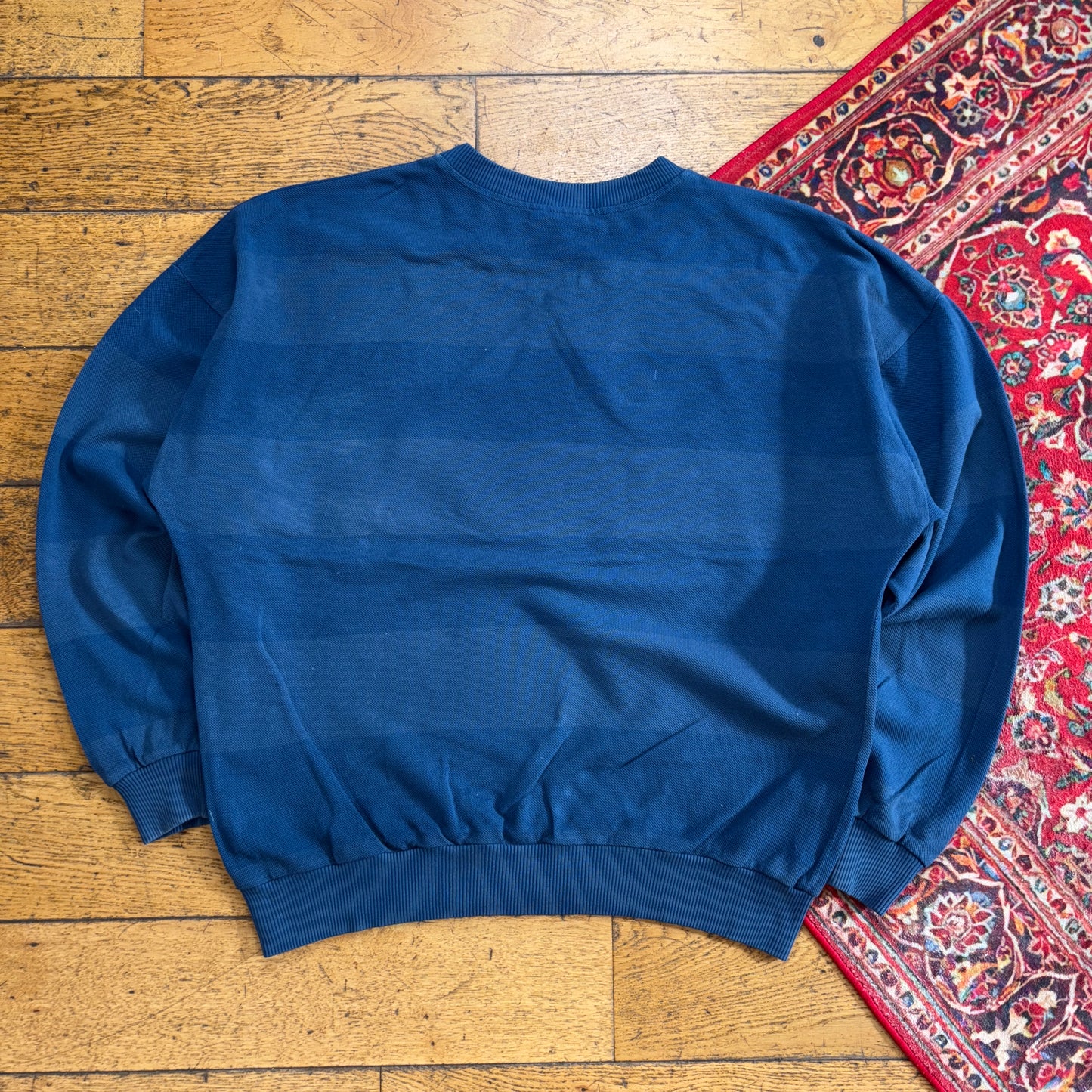 Vintage Chemise Lacoste Embroidered Blue Stripe Knit Jumper - 2XL