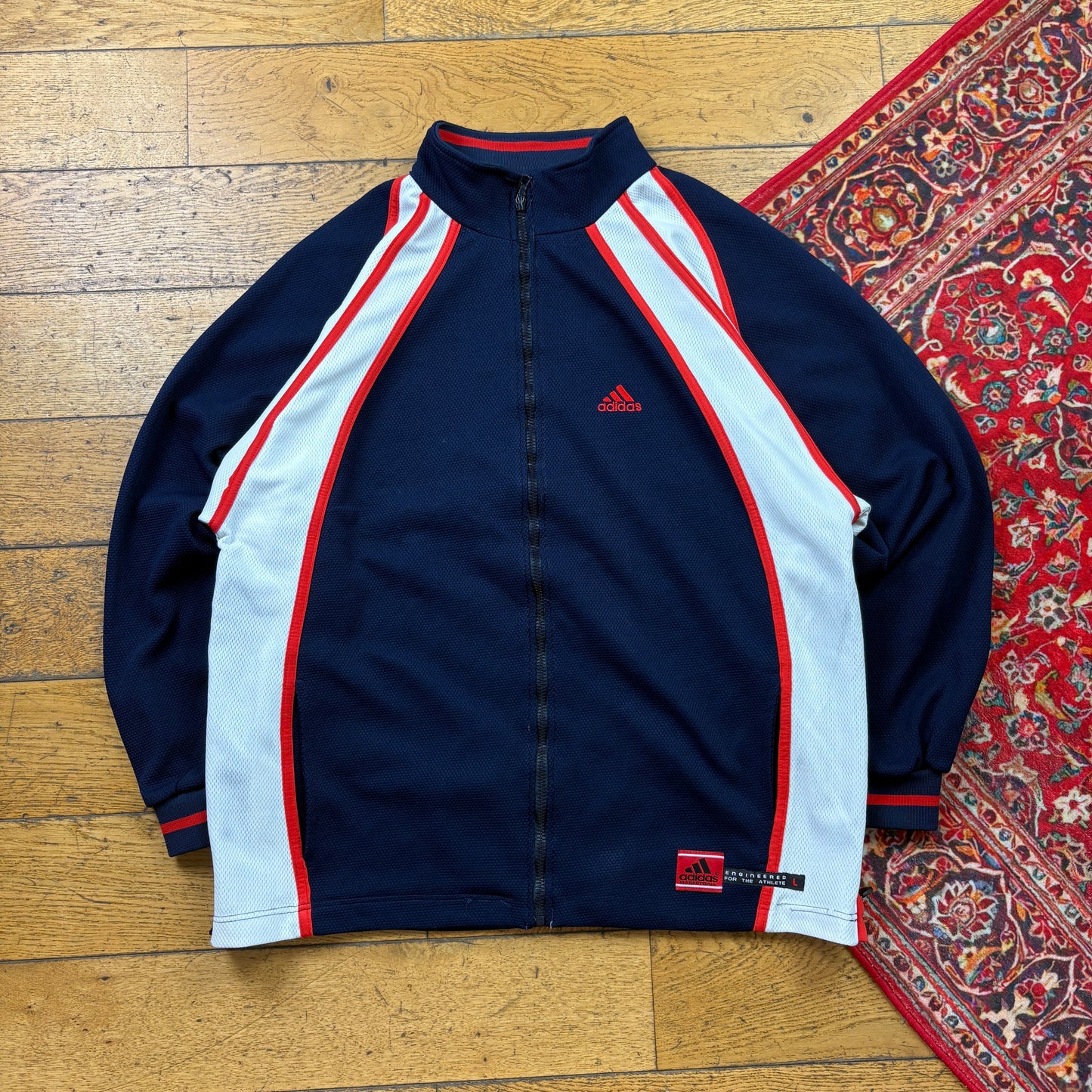 Vintage 90s Adidas Basketball Navy Zip Embroidered Sweatshirt - L