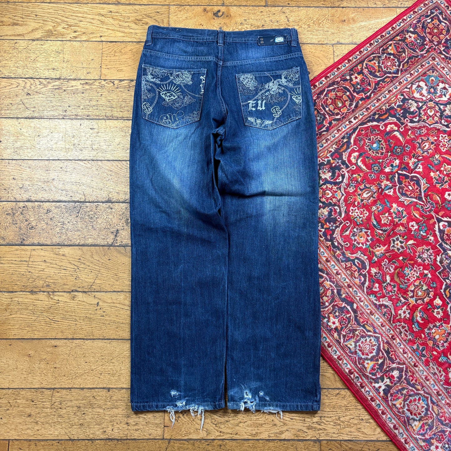 Vintage Ecko Unltd Blue Embroidered Y2K Hip Hop Baggy Jeans - 36