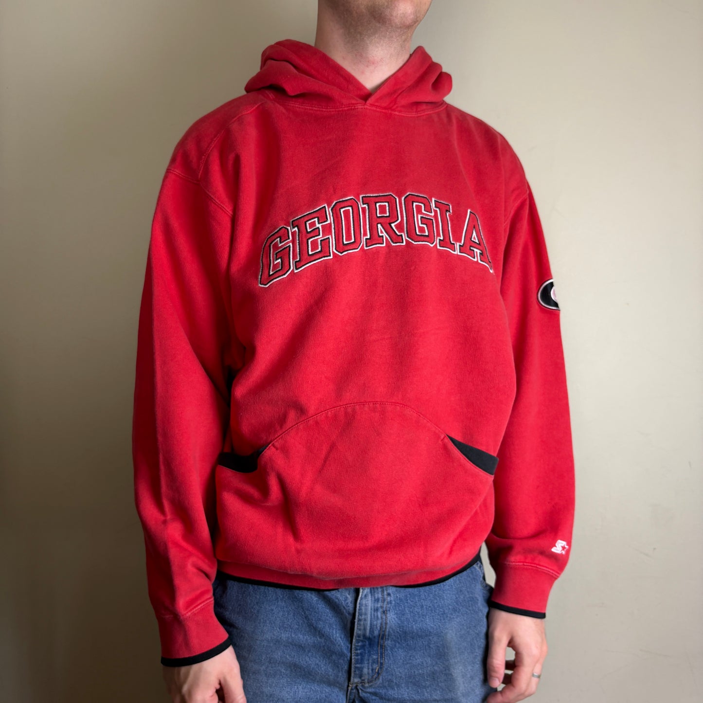 Vintage Starter Georgia Red University Hoodie Embroidered Sweatshirt - L