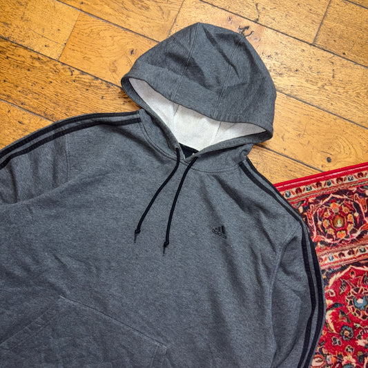 Vintage Adidas Grey Hoodie Embroidered Sweatshirt - XL