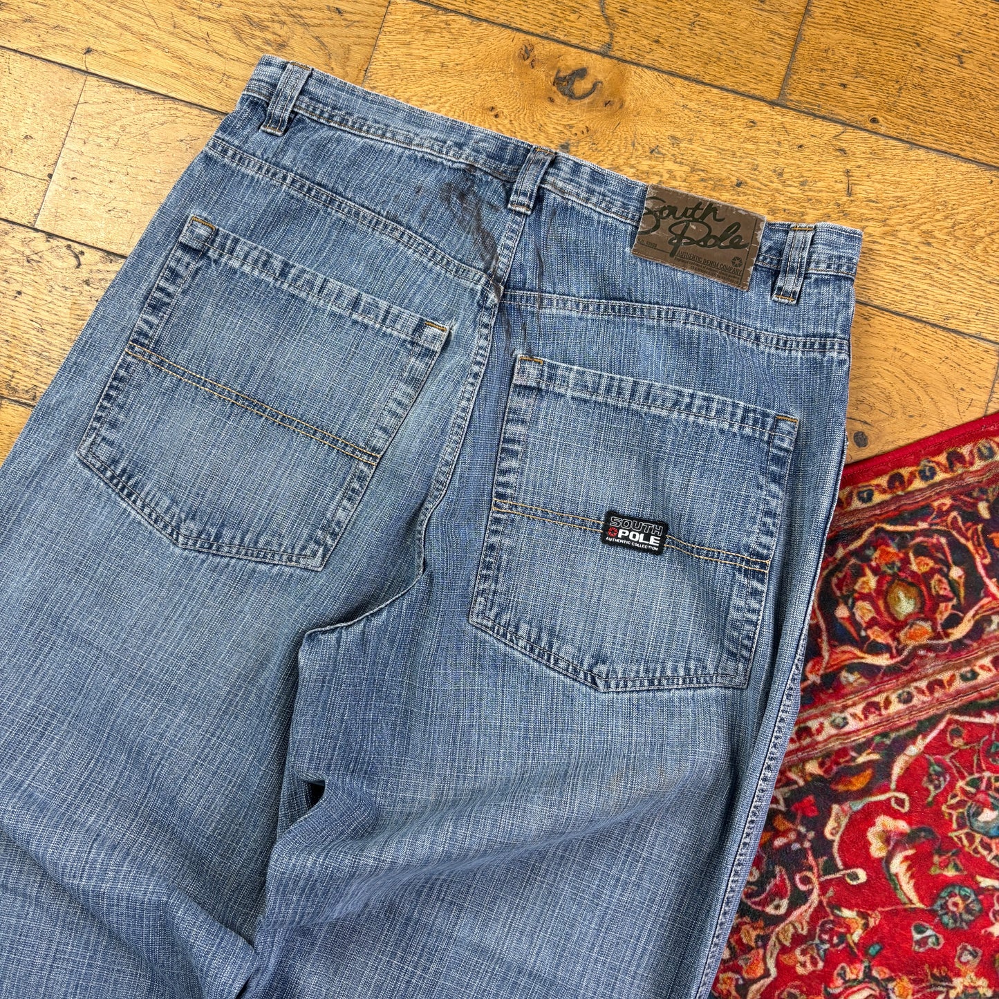Vintage Southpole Blue Embroidered Y2K Hip Hop Baggy Jeans - 36