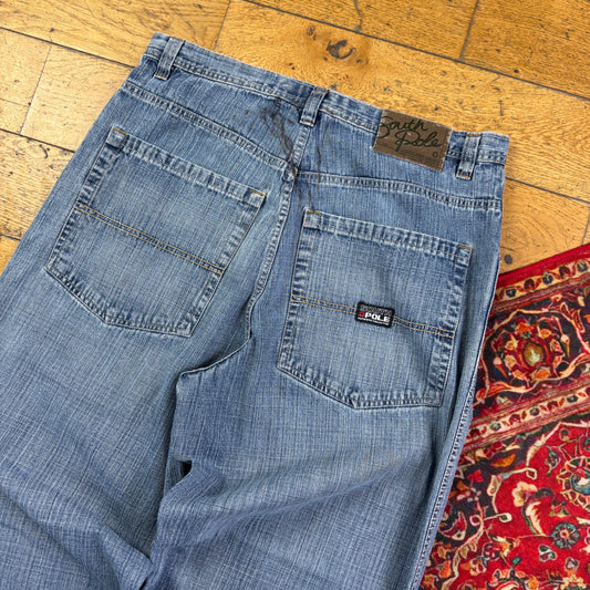 Vintage Southpole Blue Embroidered Y2K Hip Hop Baggy Jeans - 36