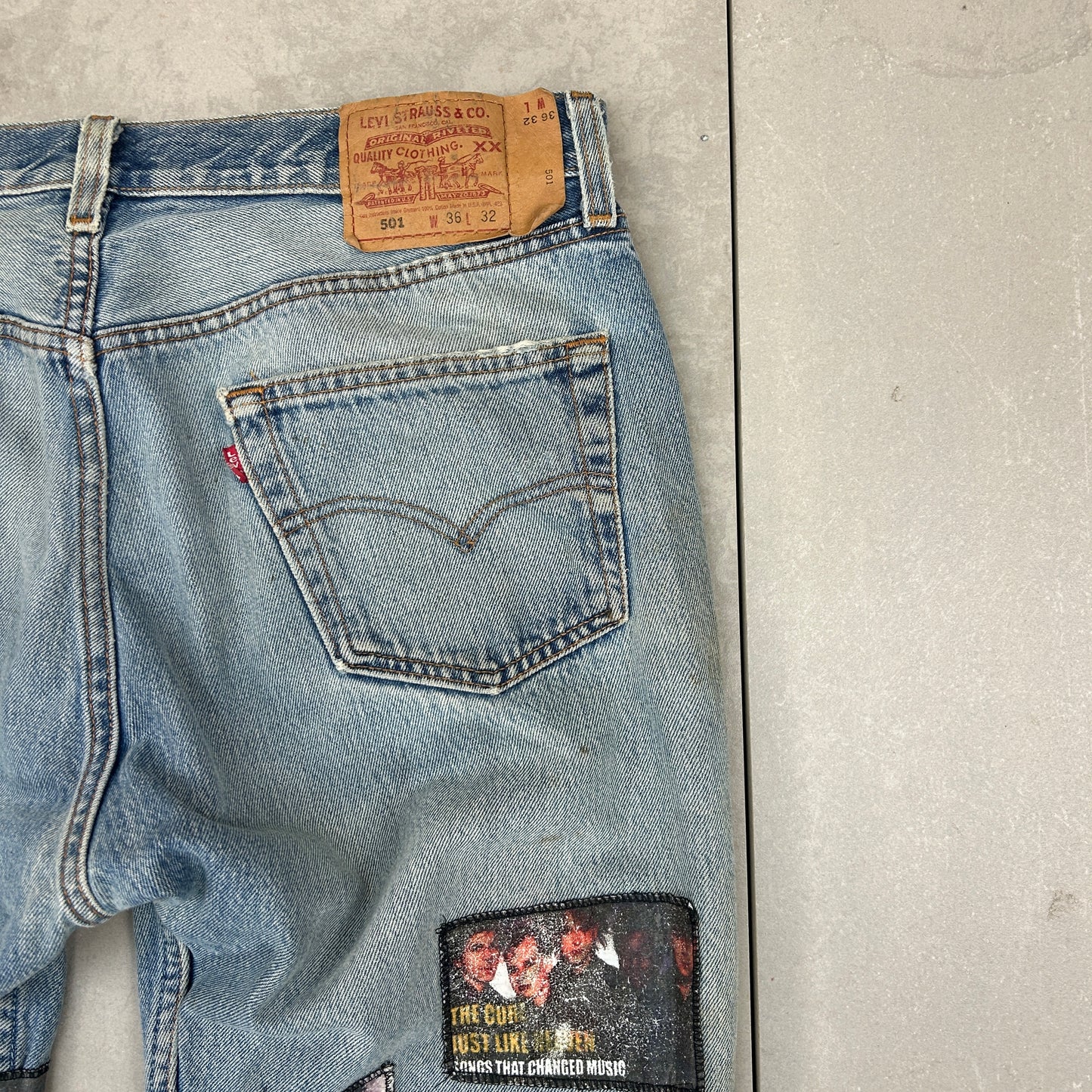 Vintage Levis 501 Patchwork The Cure Blue Denim Straight Jeans - 36