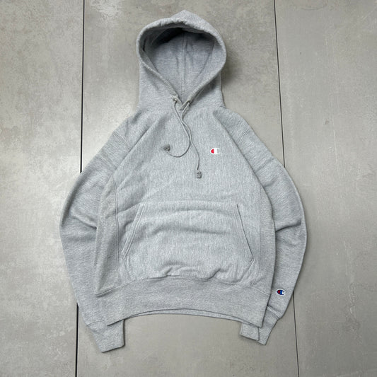 Vintage Champion Grey Embroidered Hoodie Sweatshirt - S