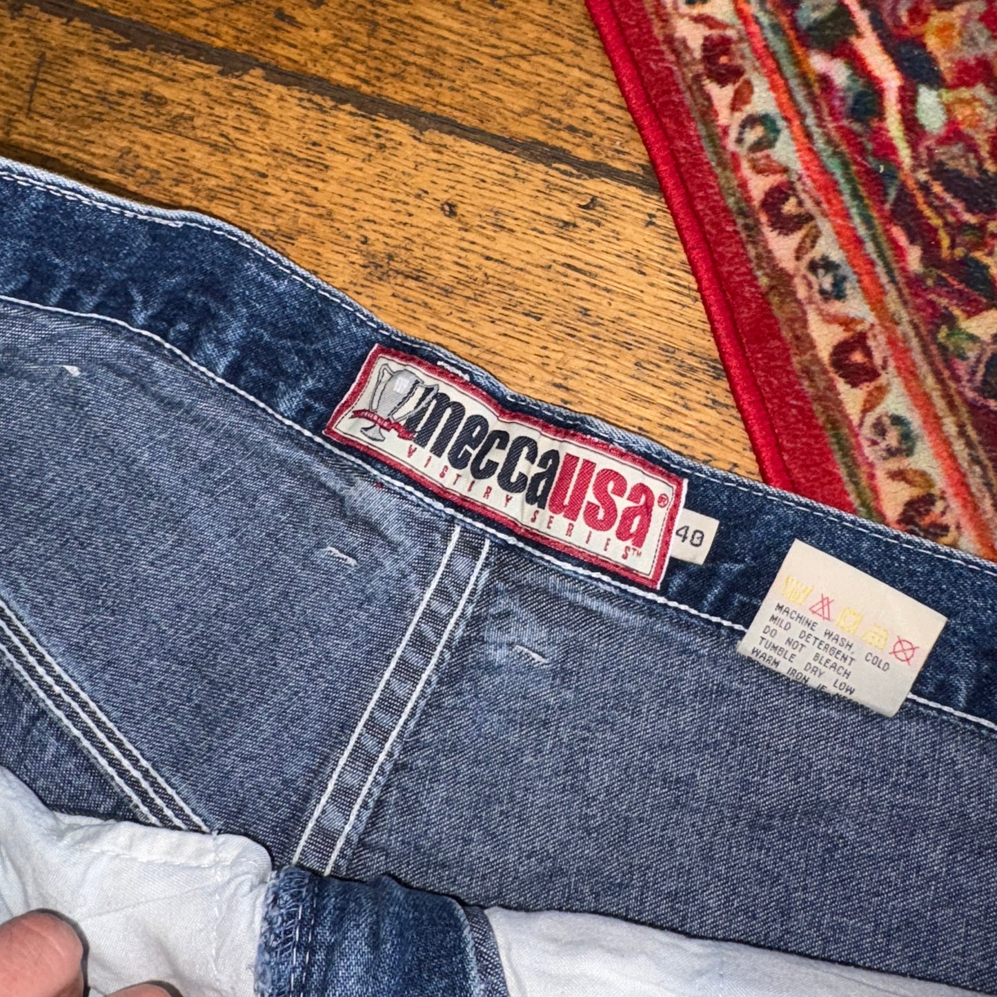 Vintage Mecca Blue Y2K Hip Hop Baggy Jeans Shorts Jorts - 38