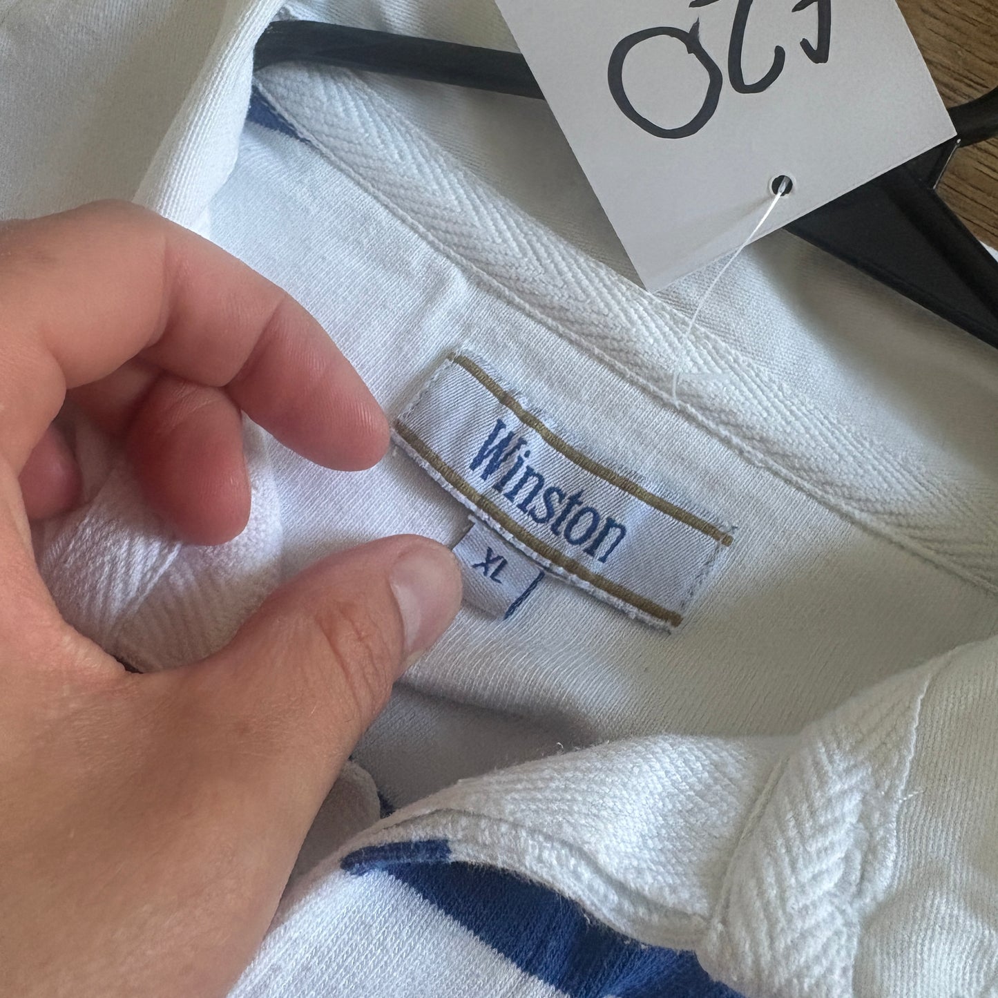Vintage Winston White Blue Stripe Rugby Polo Shirt - L
