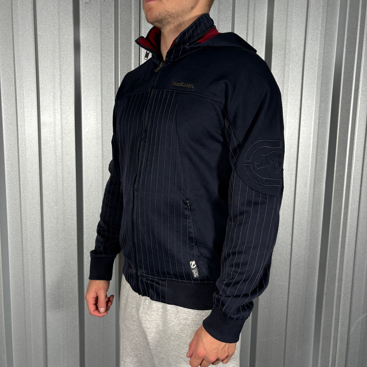 Ecko Unltd Navy Pinstripe Zip Hip Hop Sweatshirt - M
