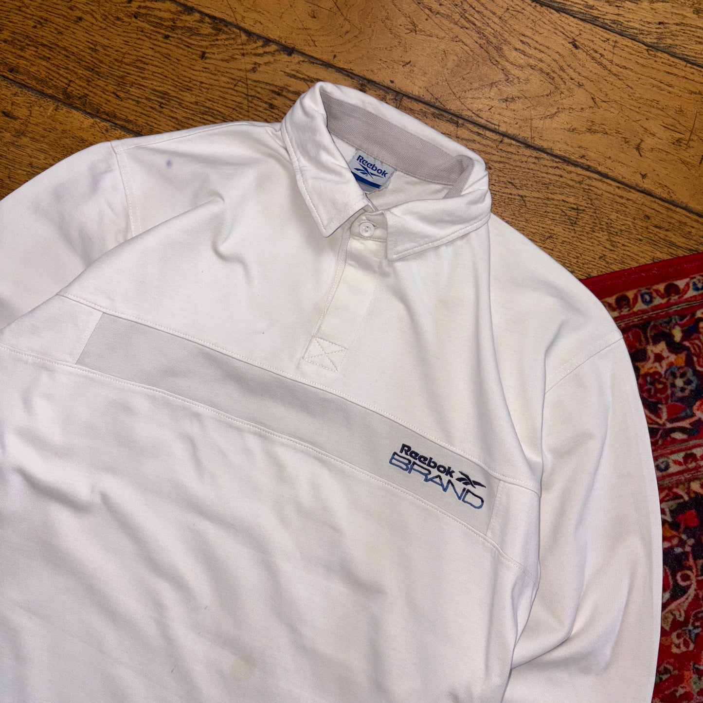 Vintage Reebok White Rugby Polo Shirt - M