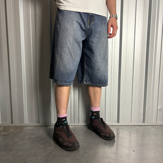 Vintage Indigo 30 Blue Embroidered Y2K Hip Hop Baggy Jeans Shorts Jorts - 40