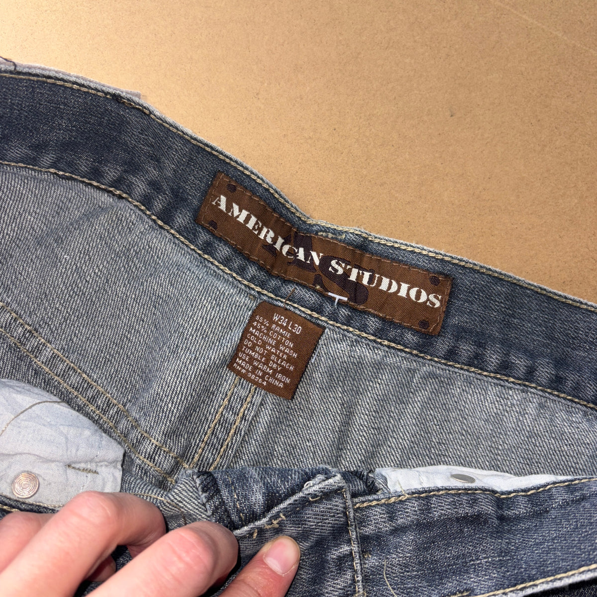 Embroidered Grey Blue Japanese Denim Hip Hop Y2K Baggy Jeans - 34S