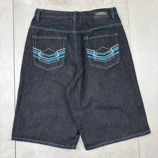 Vintage Embroidered Hip Hop Black Baggy Shorts Jorts - 34