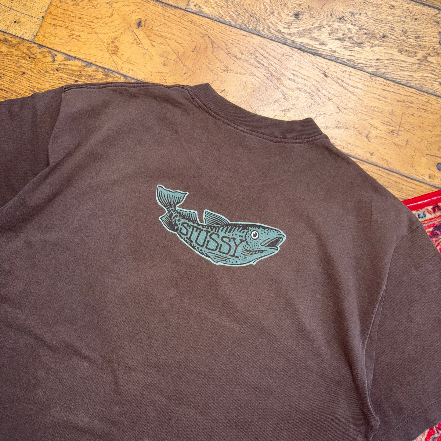 Vintage Stussy Brown Fish Dont Take The Bait Graphic T-Shirt - XL