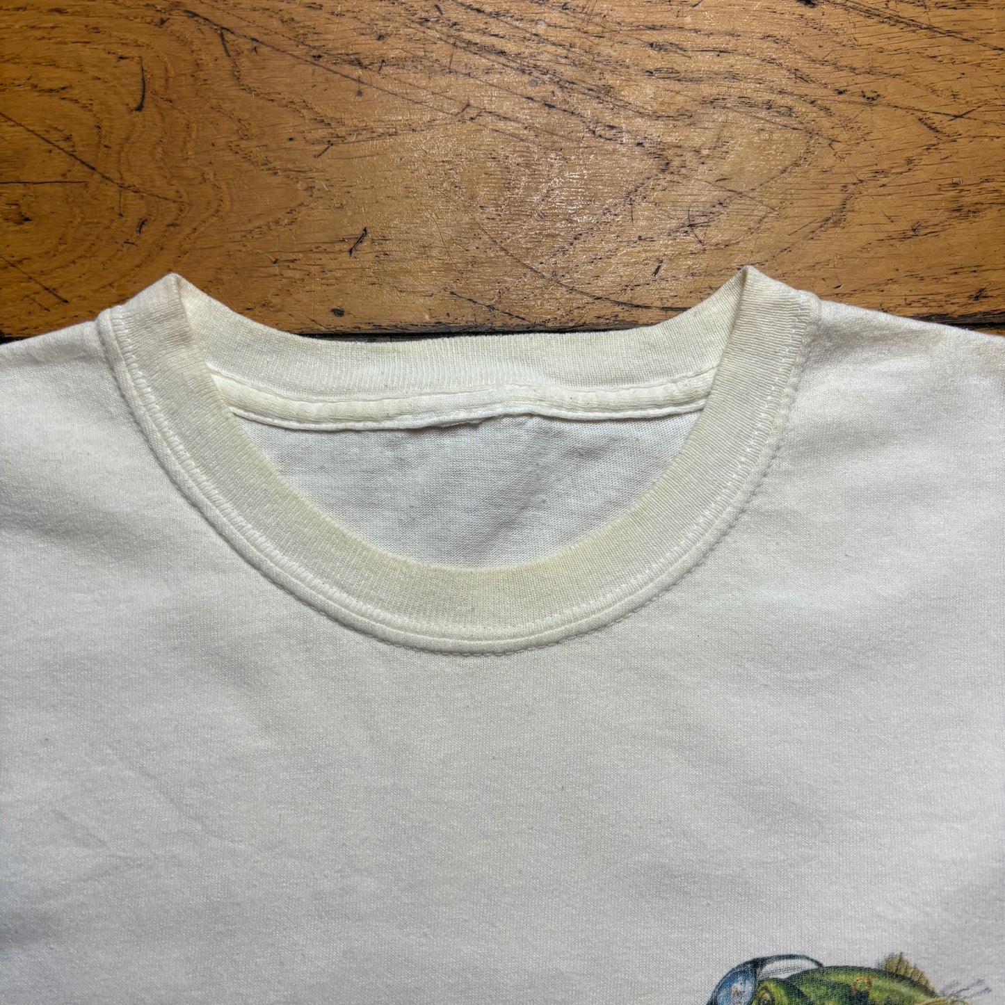 Vintage White Funny Fishing Graphic T-Shirt - S