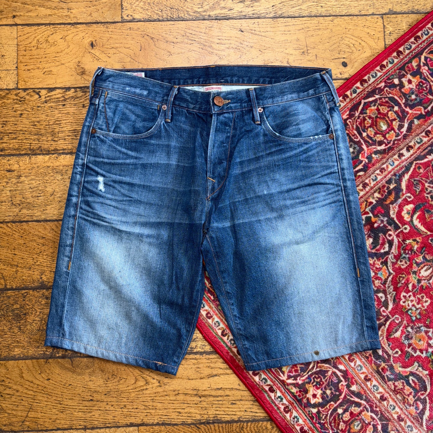Vintage True Religion Blue baggy Embroidered Y2K Shorts Jorts - 36