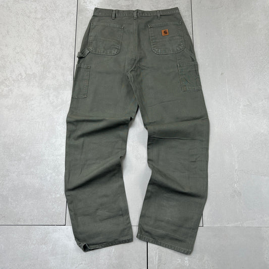 Vintage Carhartt Green Khaki Workwear Carpenter Baggy Trousers - 36