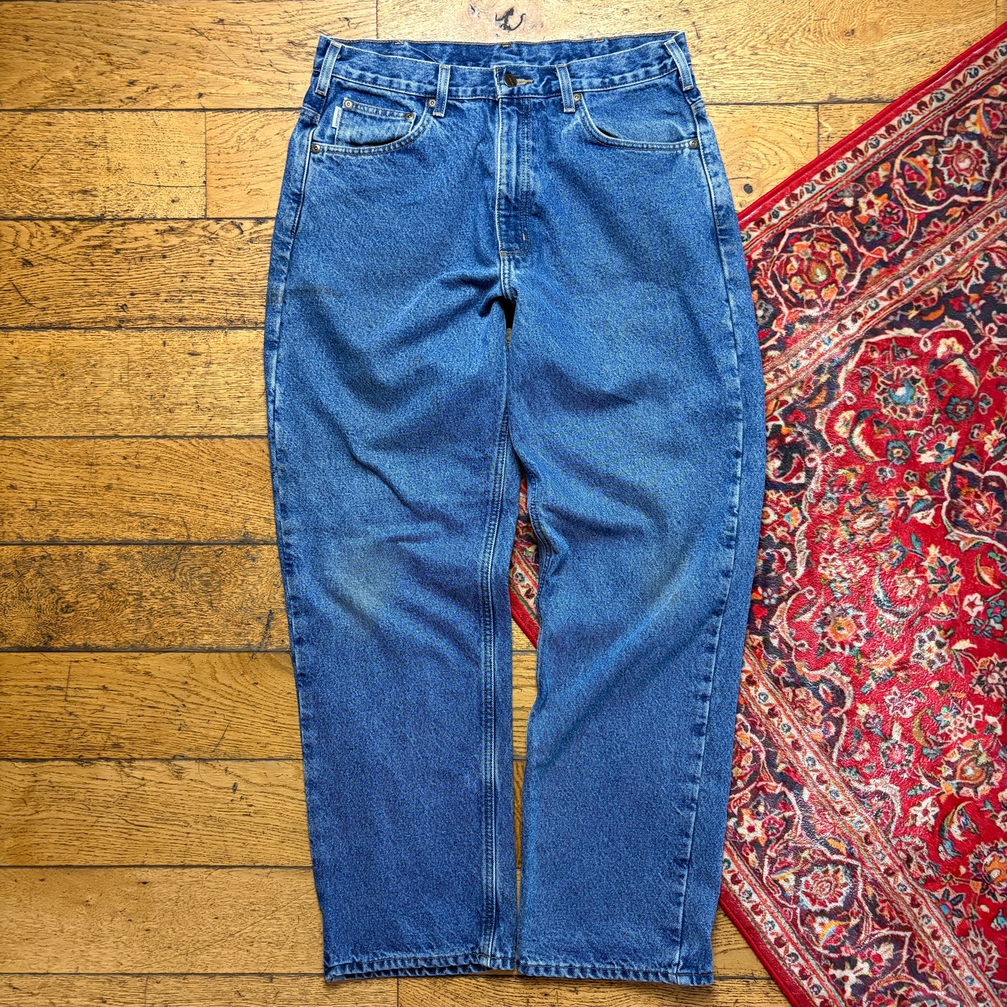 Vintage Carhartt Workwear Carpenter Baggy Blue Jeans - 34L