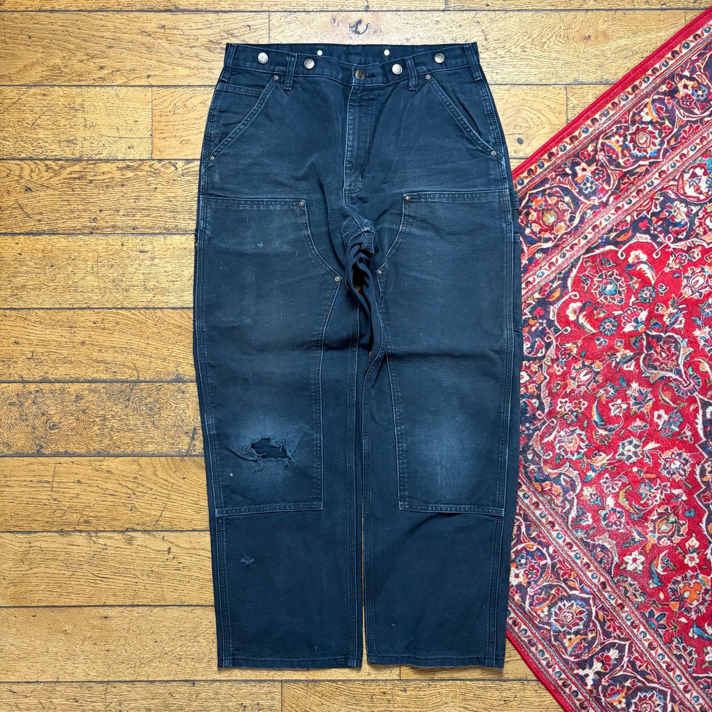 Vintage Carhartt Black Double Knee Workwear Carpenter Baggy Trousers - 34R