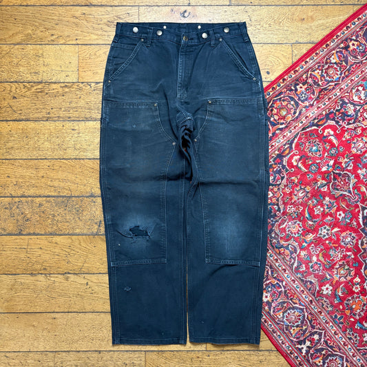 Vintage Carhartt Black Double Knee Workwear Carpenter Baggy Trousers - 34R