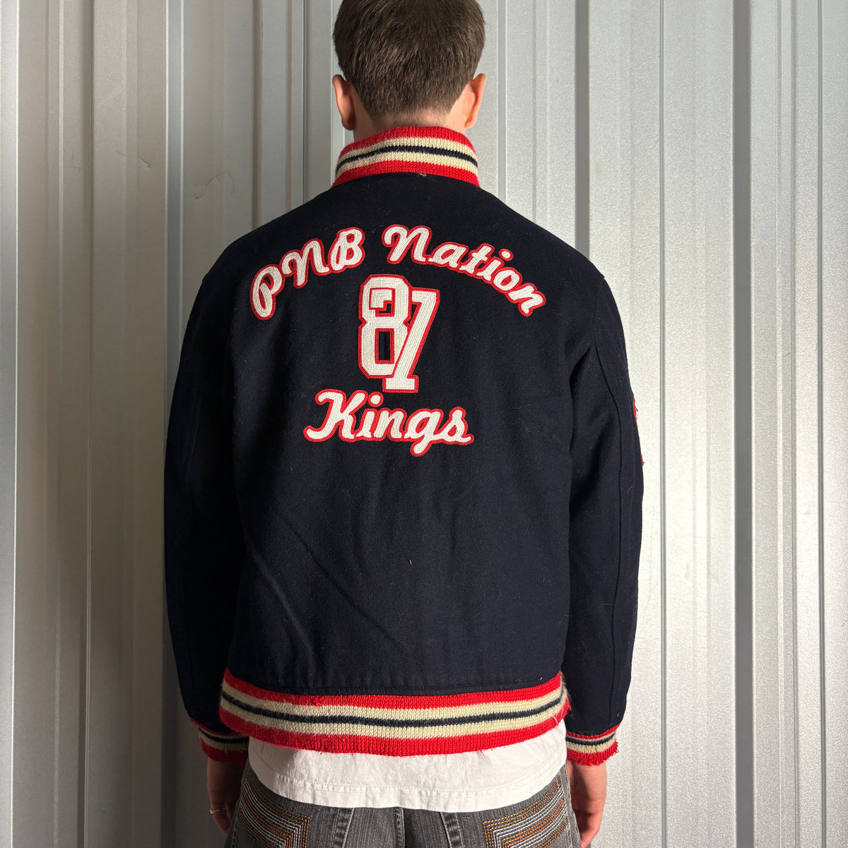 Vintage PNB Nation Wool Varsity Navy Cream Reversible Letterman Jacket - S