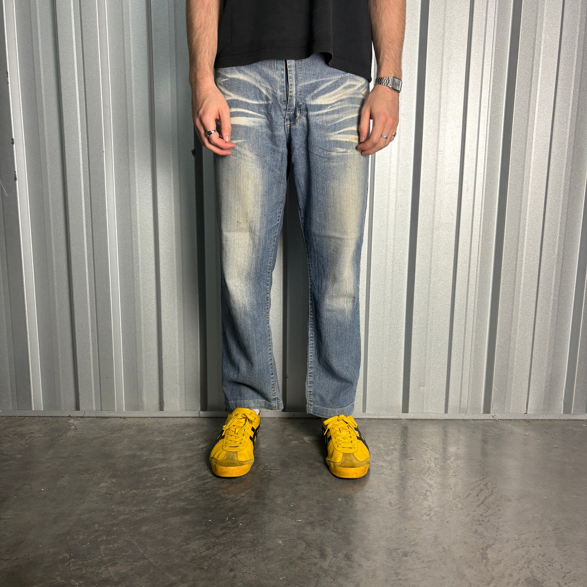 Ice Point Embroidered Blue Japanese Denim Hip Hop Y2K Baggy Jeans - 34S