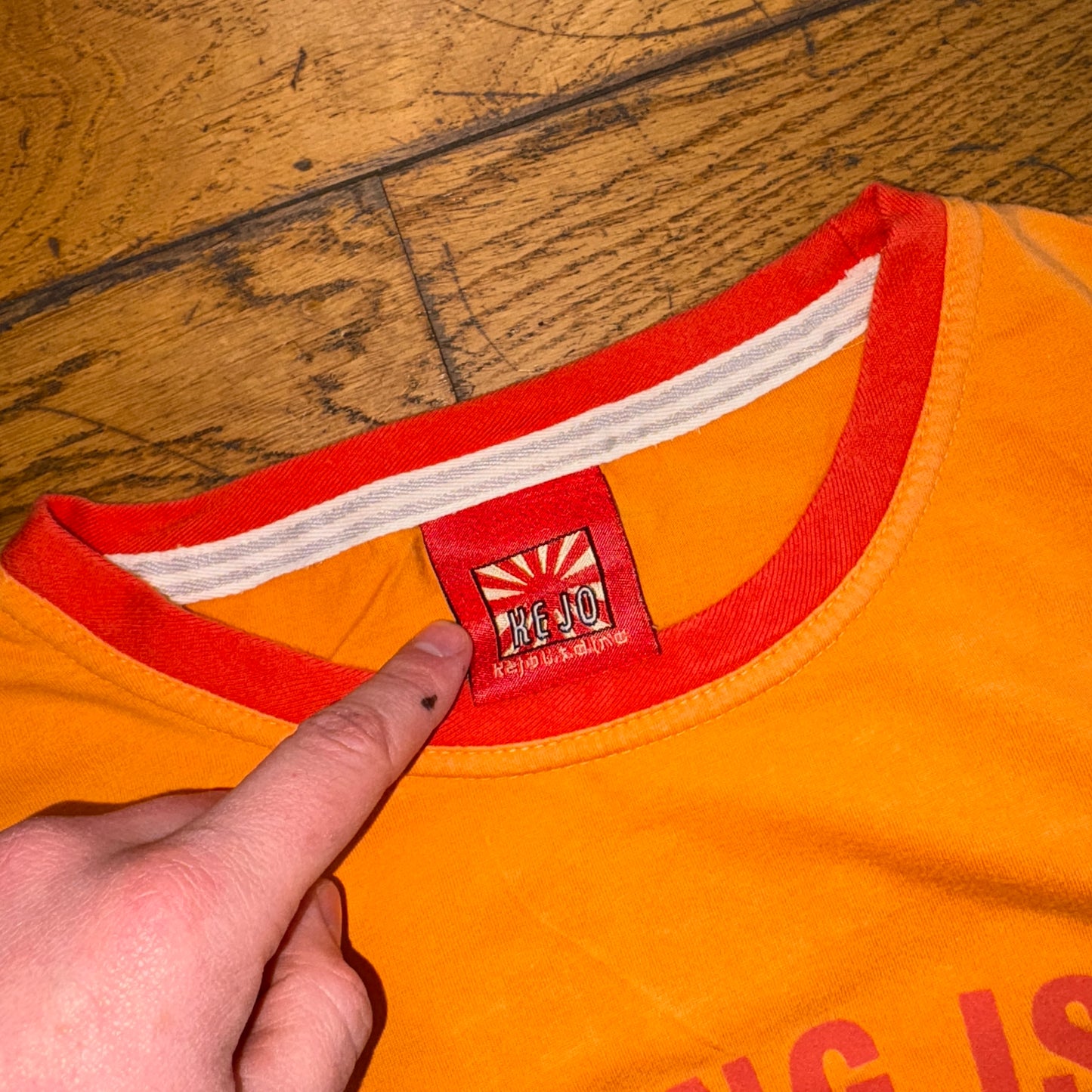 Vintage Orange Japan Sailing Embroidered Long Sleeve Graphic T-Shirt - S