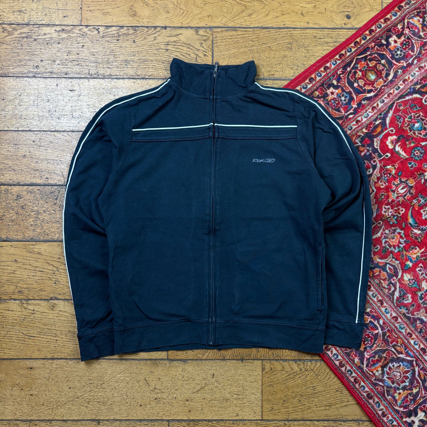 Vintage Reebok Black Womens Zip Embroidered Sweatshirt - Size 10/12