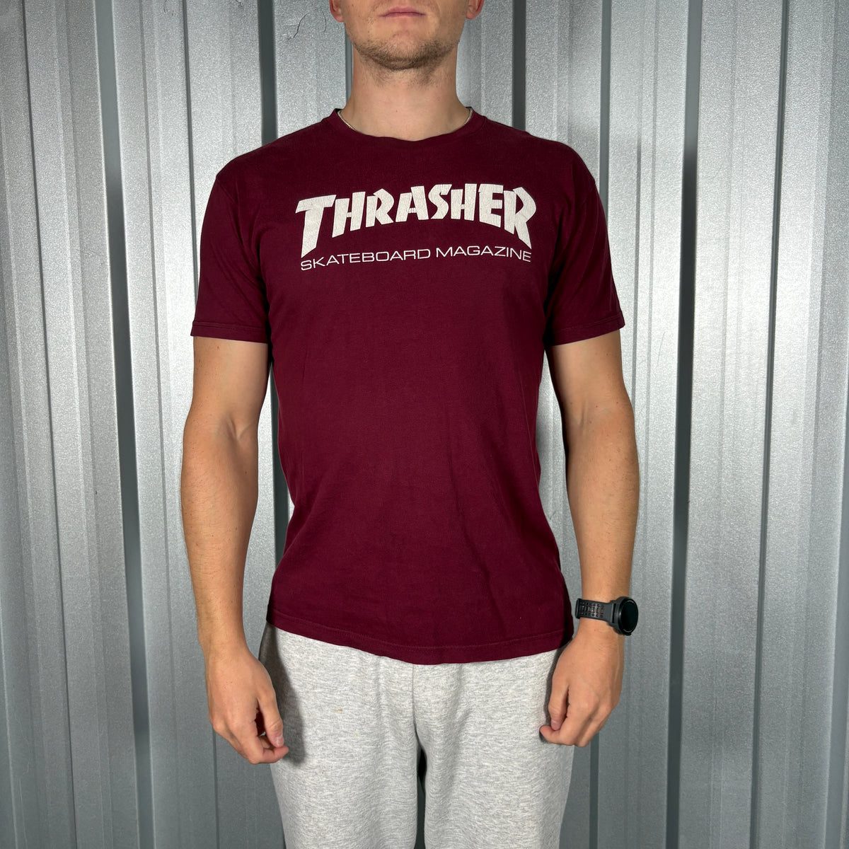 Thrasher Burgundy Skate Graphic T Shirt - XS