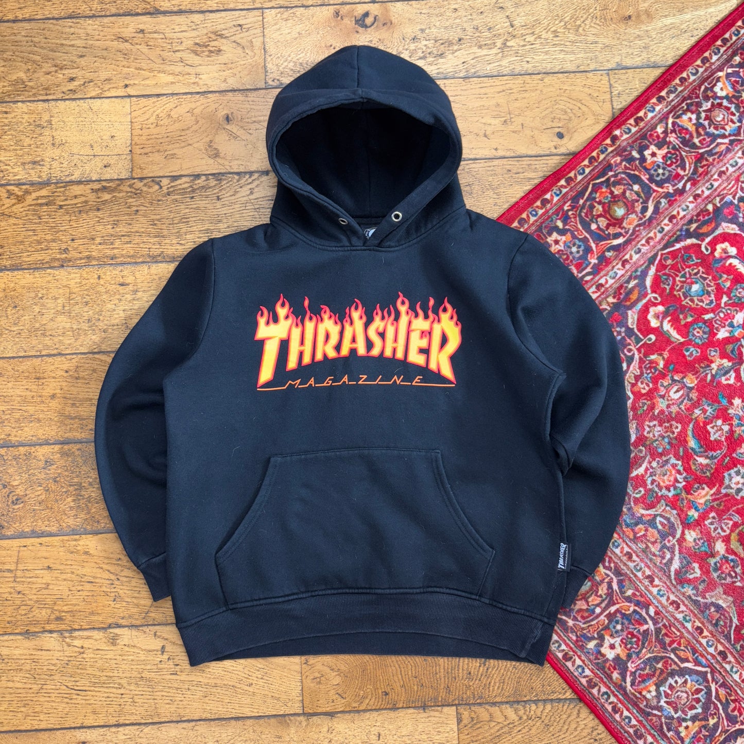 Vintage Thrasher Black Skate Flames Hoodie Sweatshirt - M