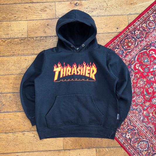 Vintage Thrasher Black Skate Flames Hoodie Sweatshirt - M