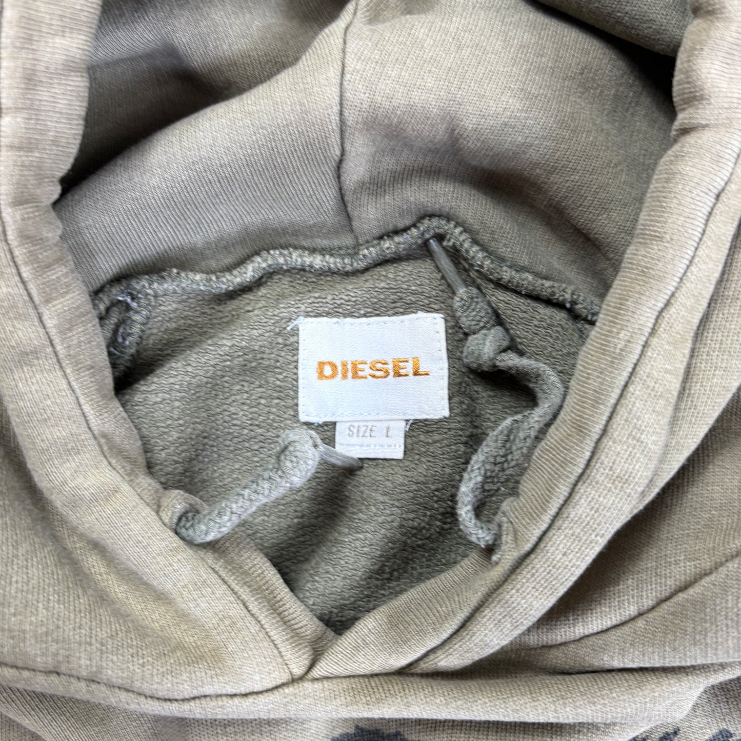 Vintage Y2K Khaki Diesel Hoodie Sweatshirt - L